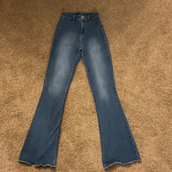 Fashion Nova Denim - Fashion Nova Blue High-Rise Flared Jeans with Raw Hem